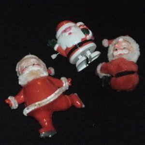 3 Vintage Christmas Decorations ~ Wind-up Santa ~ Clip On Santa ~ Skating Santa